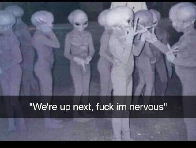 a funny picture with an alien meeting